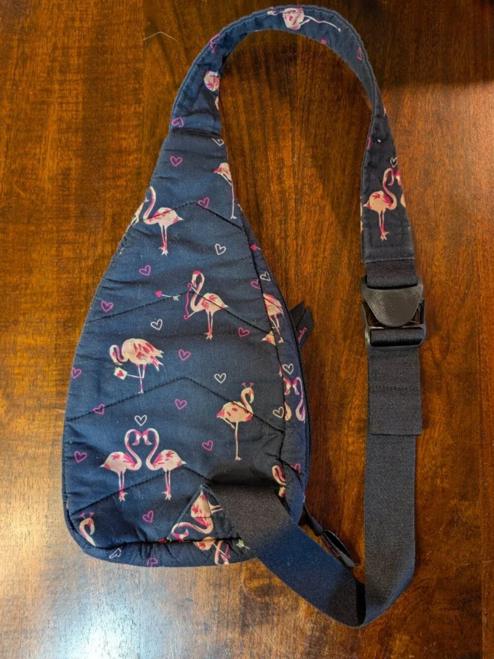 Vera Bradley Flamingo Quilted Sling Bag Navy Pink Crossbody with Zipper Charm - Picture 2 of 8